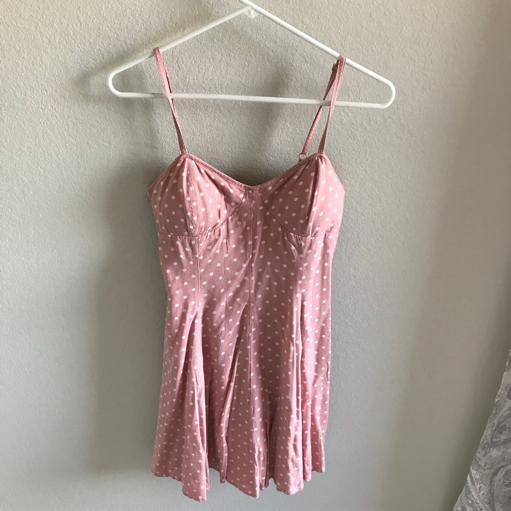 American Eagle skater dress pink white polka dot